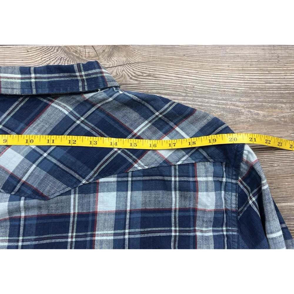 Lucky Brand Mens L Flannel Shirt Blue Plaid Button-Up Western Rustic Cabincore - Picture 11 of 15